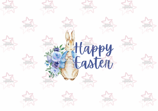 Blue Watercolour Rabbit Happy Easter | Easter | DTF Transfer
