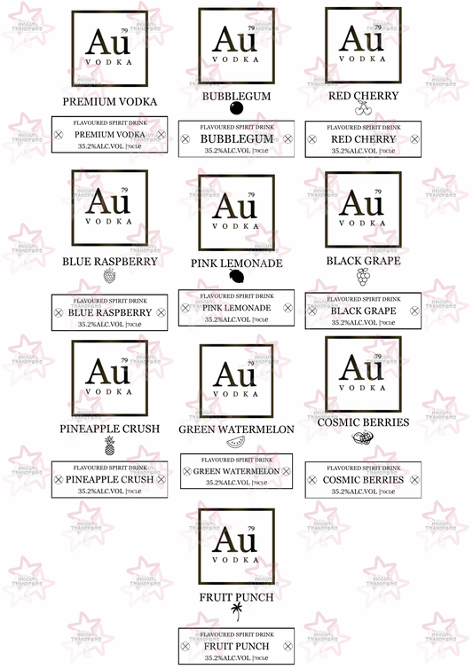 AU Vodka Black Drinks 10 Flavours | UVDTF 3” Decal | Hiccup Exclusive Design