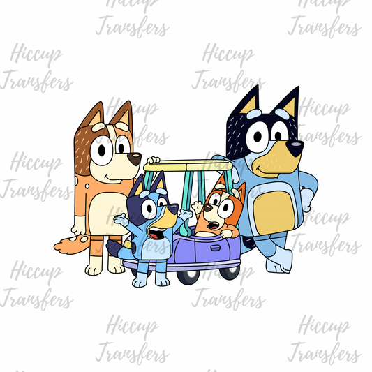Family & car | DTF transfer | Blue Dog