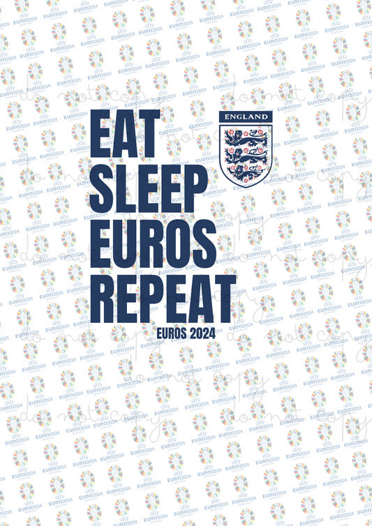 Eat Sleep Euros Repeat | Euros 2024 | UVDTF 3” Decal