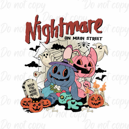 Nightmare On Main Street Blue Alien  | Halloween | DTF transfer