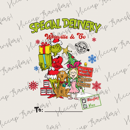 Special Delivery | DTF transfer | Sacks & Christmas Eve Boxes | Green Christmas