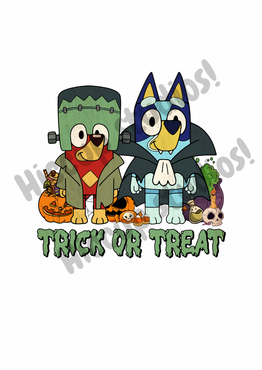 Blue Dog Trick or Treat Halloween | DTF transfer