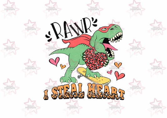 Dinosaur I Steal Hearts - Kids Valentine’s Day | DTF Transfer