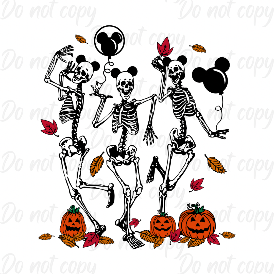 Dancing Skeletons With Mouse Balloons  | Halloween | DTF transfer