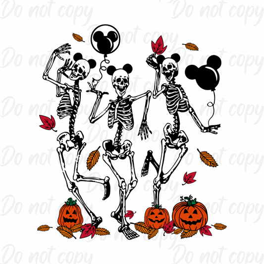 Dancing Skeletons With Mouse Balloons  | Halloween | DTF transfer