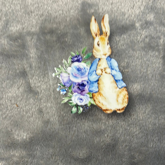 Blue Watercolour Rabbit With Flowers | UVDTF 3” Decal | Easter | Ready To Ship