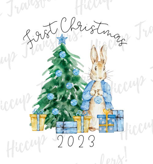 Blue Watercolour Rabbit First Christmas | UVDTF 3” Decal | Hiccup Exclusive