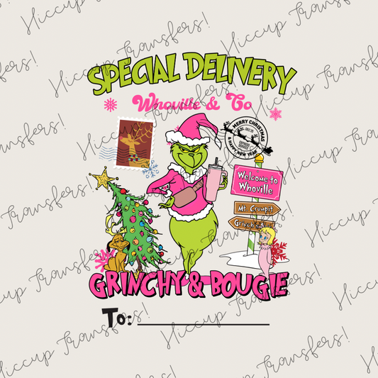 Boujie Special Delivery | DTF transfer | Sacks & Christmas Eve Boxes | Pink Green Christmas