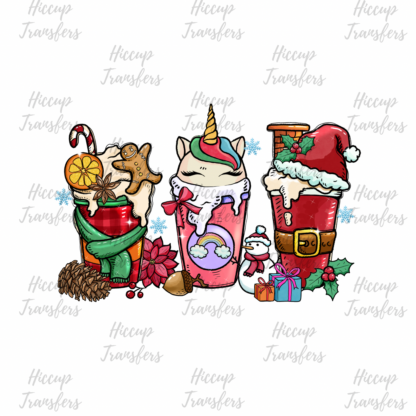 Unicorn | Christmas Coffee Cups | DTF transfer