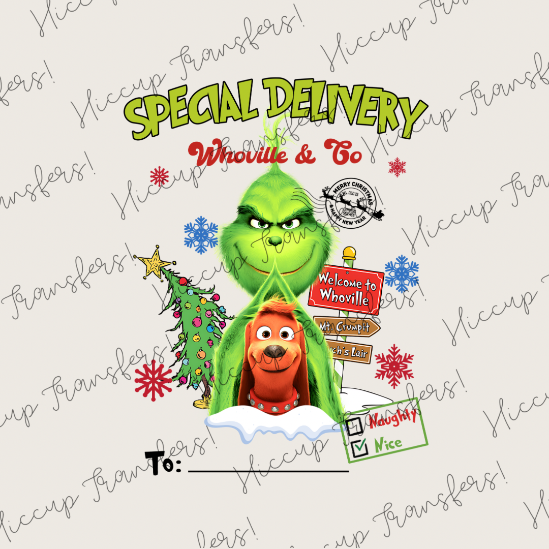 Special Delivery | DTF transfer | Sacks & Christmas Eve Boxes | Pink Green Christmas