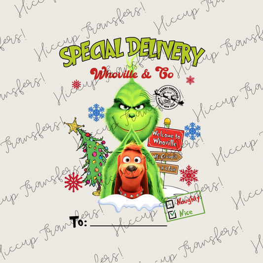 Special Delivery | DTF transfer | Sacks & Christmas Eve Boxes | Pink Green Christmas