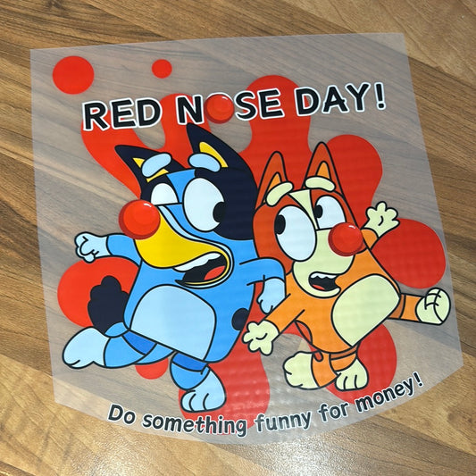 Blue Dog Red Nose Day 8” DTF Transfer RTS Red Nose Day