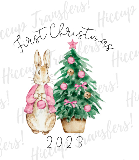 First Christmas Watercolour Rabbit Pink | Christmas | DTF transfer