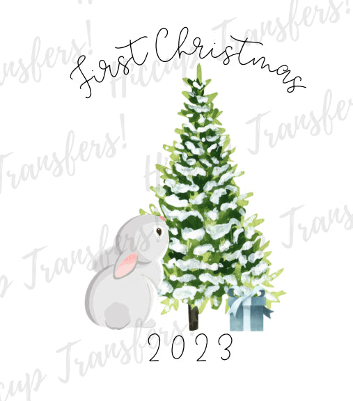 Cute Bunny Grey First Christmas | UVDTF 3” Decal | Hiccup Exclusive