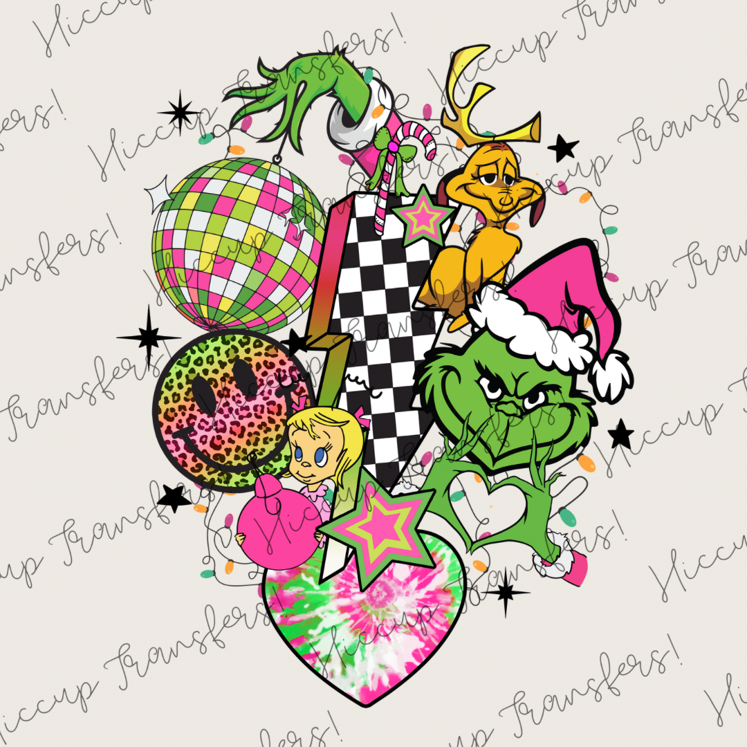 Lightening Bolt Retro | DTF transfer | Pink Green Christmas