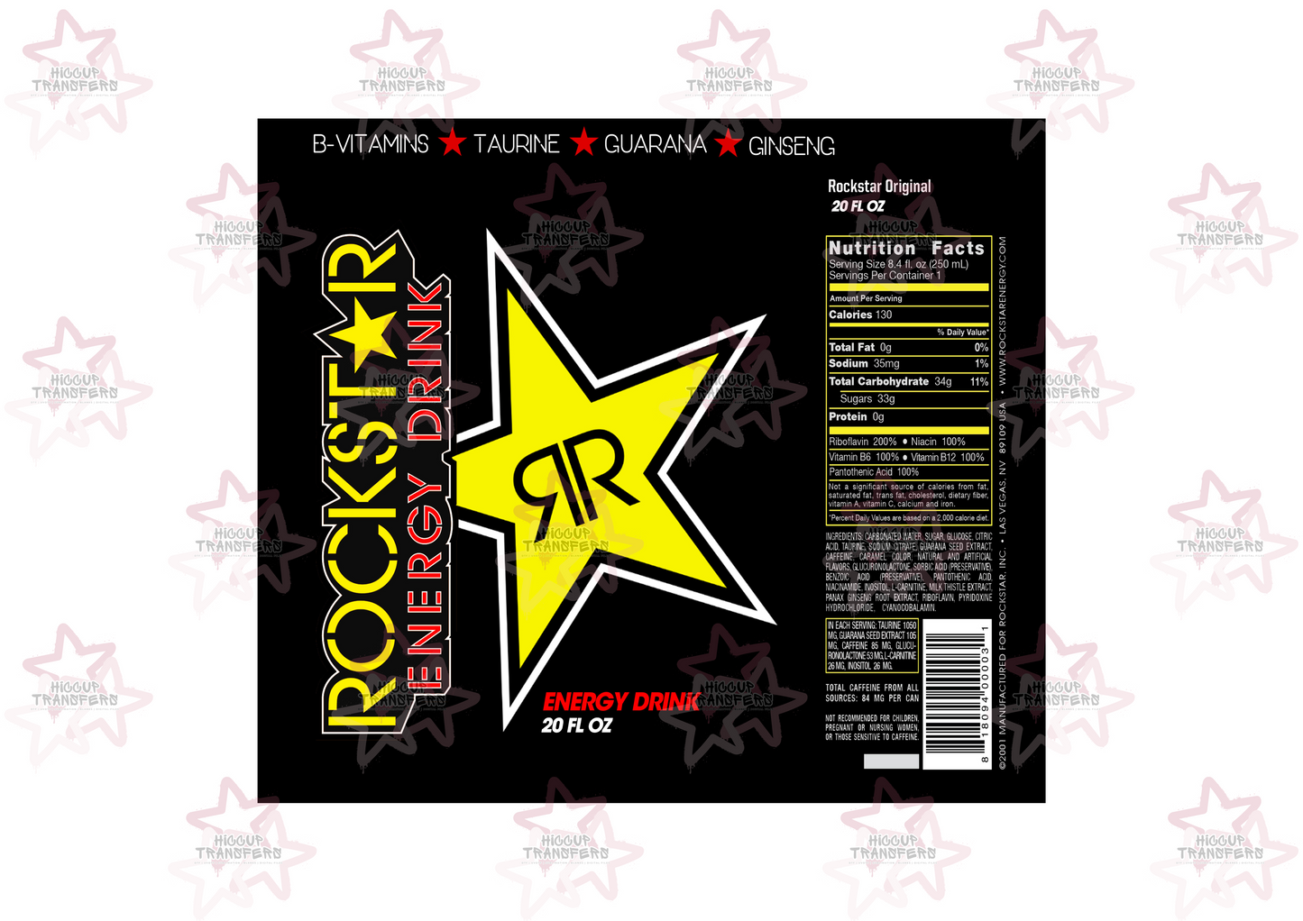 Rockstar Energy Drink Black | 20oz Tumbler Sublimation Wrap