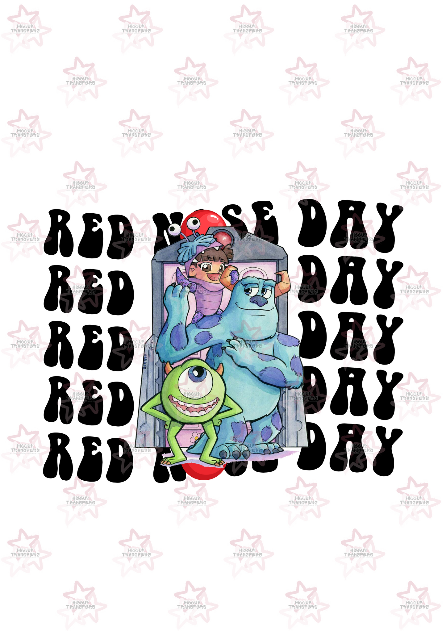 Monsters | DTF Transfer | Hiccup Exclusive Design | Red Nose Day Repeated Pattern Retro