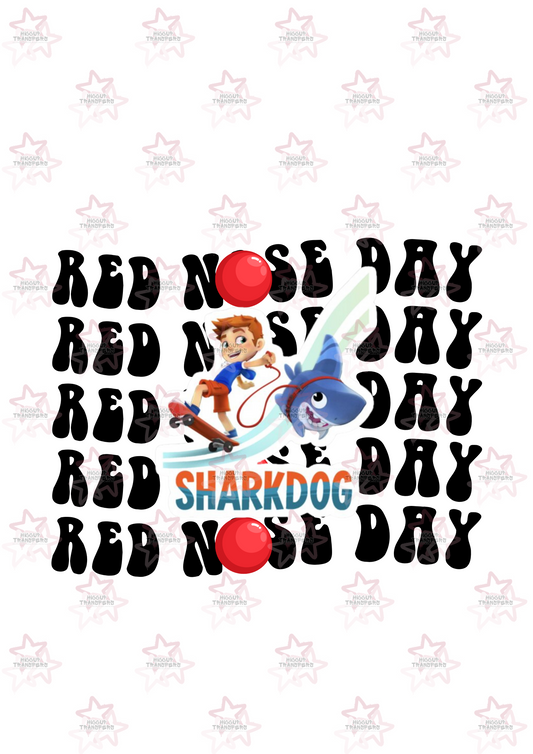 Shark dog | DTF Transfer | Hiccup Exclusive Design | Red Nose Day Repeated Pattern Retro