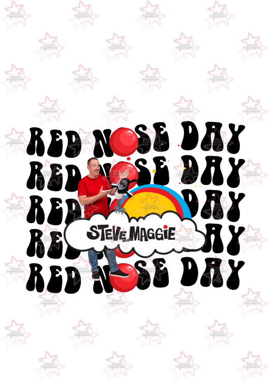 Steve Maggie | DTF Transfer | Hiccup Exclusive Design | Red Nose Day Repeated Pattern Retro