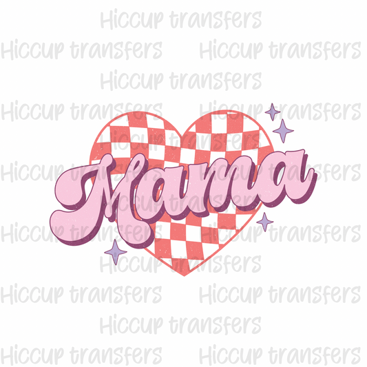 Pink checkered heart groovy MAMA DTF transfer