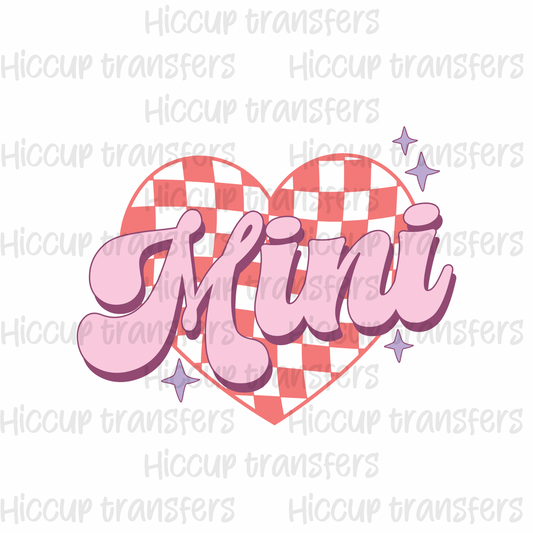 Pink checkered heart groovy MINI DTF transfer