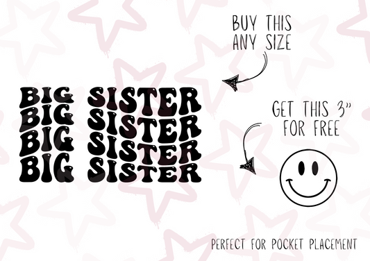 Retro Big Sister Black  | Kids Slogan Designs | DTF transfer