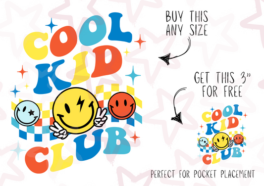 Cool Kid Club Primary Colours | Kids Slogan Designs | DTF transfer