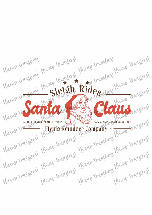 Santa Sleigh Rides Christmas DTF transfer