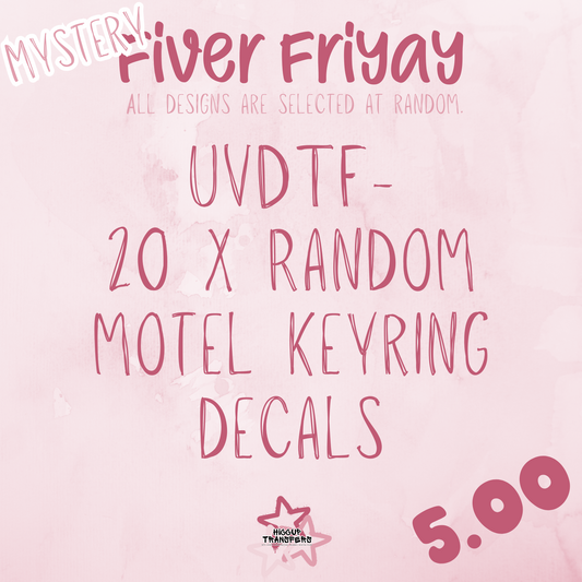 20 x Mystery UVDTF Motel Keyring Decals | Fiver Friday