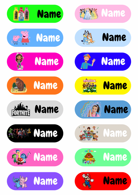 UVDTF Name Labels - Stick On - Kids Faves