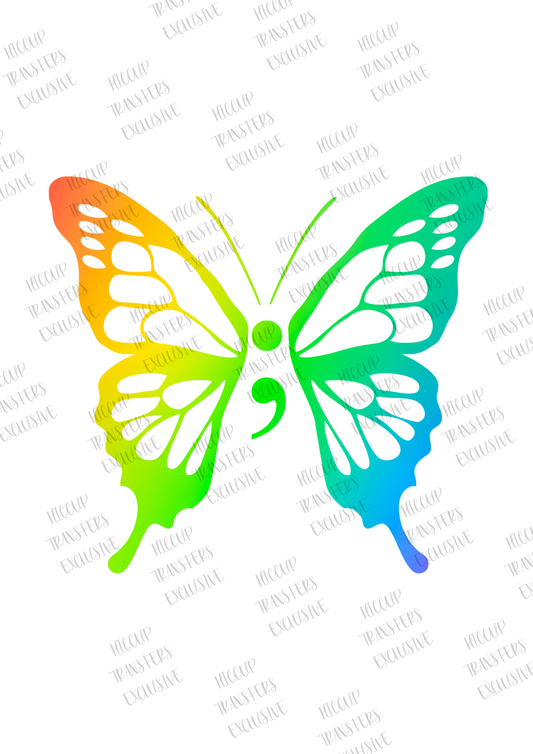 Rainbow Butterfly Semi-Colon | UVDTF 3” Decal