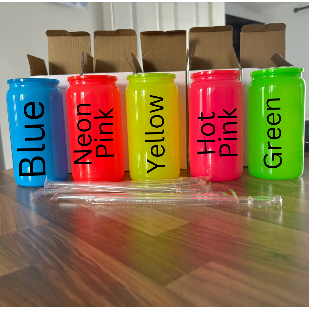 16oz Neon Glass Libbey Cans 5 colours!